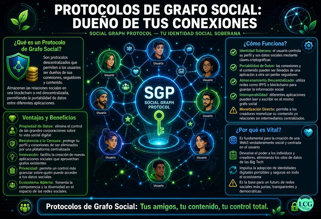 Infograf&iacute;a explicativa sobre Social Graph Protocol en blockchain y crypto