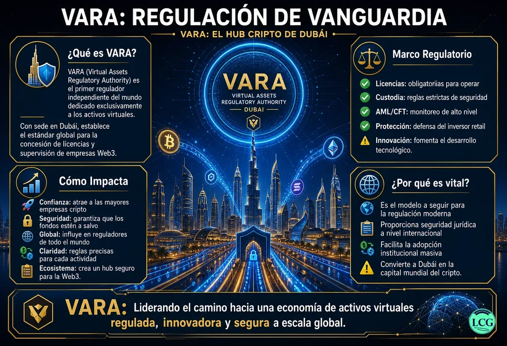 Infograf&iacute;a explicativa sobre Vara en blockchain y crypto